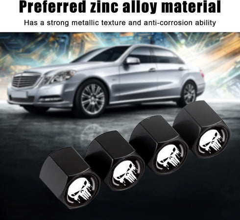 4 Pack Car Valve Stem Caps, Skull Tire Air Valve Caps for Car, Universal Tire Wheel Rim Dust Covers (Black & White)...