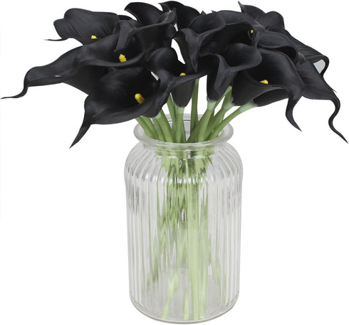 Duovlo 20pcs Calla Lily Bridal Wedding Bouquet Lataex Real Touch Artificial Flower Home Party Decor (Black)...