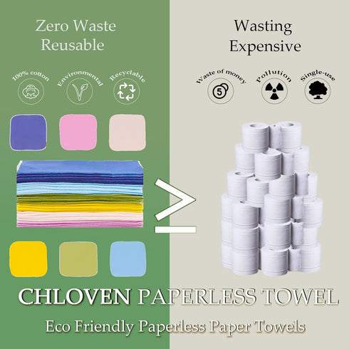Reusable Paperless Towels, Washable 100% Cotton Cloth Paperless Towels - 30 Pack 10'' X 10'' Zero Waste Reusable Napkins Eco Friendly Paperless Pa...