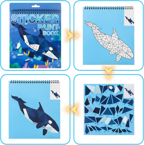 Ocean Sticker Book Crafts for Kids Ages 4-8 Sticker Paint Number Books, Stickers for Kids Girls Boys Birthday Easter Day Party Favor Gift Car Road...