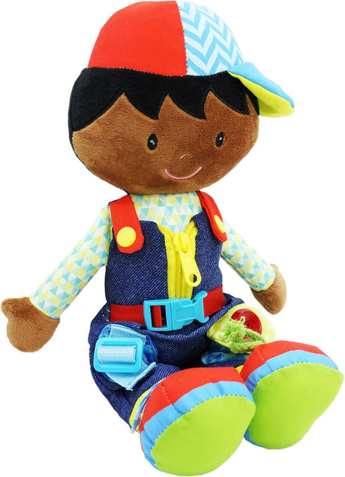 June Garden 15.5" Dressy Friends Isaiah - Educational Stuffed Plush Doll for Kids and Toddlers 2 Years and Up - Montessori Buckle Soft Toy...
