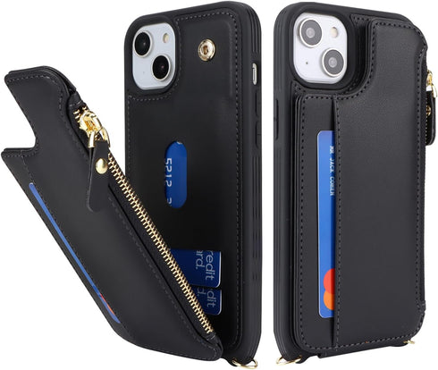 Cavor for iPhone 15 Case with Card Holder,iPhone 15 Wallet Case for Women,Phone Case iPhone 15 Case with Strap,Crossbody Lanyard and Wristlet,Leat...