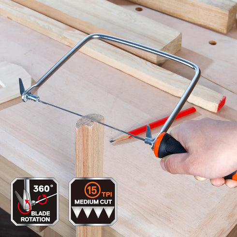 JORGENSEN Pro Coping Saw, Coping Frame and Extra 2pcs 6-1/2 Inch Replacement Blades Set for Woodworking, Plastic, Rubber, and Soft Metal Cutting...