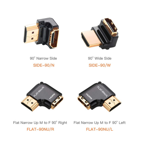 Zeskit HDMI Adapter Male to Female Right Angle, Zinc Alloy Full Shielding 24K Gold Plated Connectors (FLAT-90NU/L)...