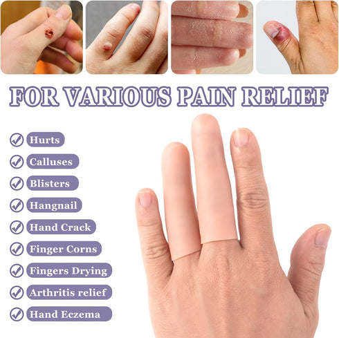 ANCIRS 10pcs Gel Finger Support Protector Caps Gloves, Gel Finger Cots/Covers, Silicone Fingertips for Hands Cracking, Eczema Skin, Trigger Finger...