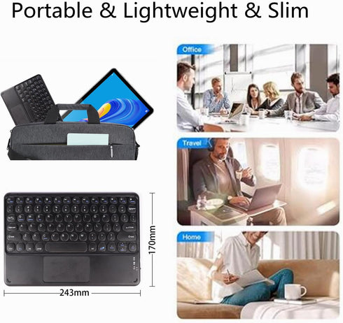 Wireless Bluetooth Keyboard with Touchpad 10inch Portable Rechargeable Slim Keyboard for iPad Pro/iPad Air/iPad 9.7/iPad 10.2/iPad Mini and Other ...