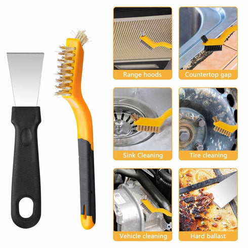 6 Pcs Wire Brush, Wire Brush Set, Brass/Nylon/ Steel Brush and Cleaning Spatula, Premium Metal Brush with Curved Handle Grip, Wire Brushes for Cle...
