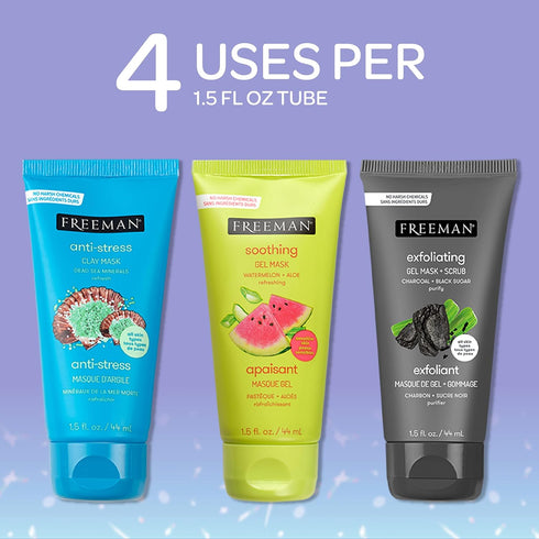 Freeman Limited Edition Renew & Relax Mask Kit, Face Masks To Soothe, Rejuvenate, and Deep Cleanse Pores, Facial Mask Variety, Silicone Mask Appli...