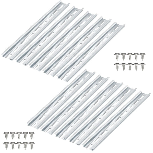 10 Piece Aluminum DIN Rails, 12 Inches Long, 35mm Wide, 7.5mm High, Top Hat Slotted DIN Rail with RoHS, Extra Premium Screws Included for Hardware...