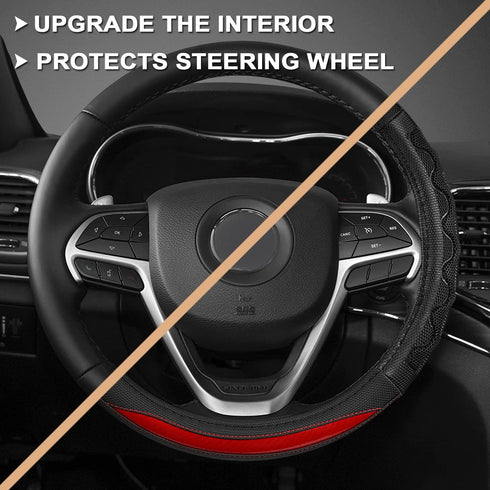 GIANT PANDA Steering Wheel Cover for Jeep Wrangler, Car Steering Wheel Cover for Jeep Grand Cherokee and Cherokee - Red...