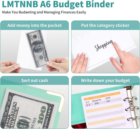 Budget Binder, A6 Marble PU Leather Binder, Money Organizer Budget Planner with 8 Zipper Cash Envelopes, 12 Expense Budget Sheets & 2 Letter Label...