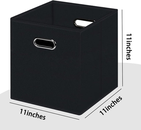 Black Foldable Storage Cubes Bins , Fabric Storage Box Cubes Organizer Baskets with Dual Handles for Home Organizer (Black)...