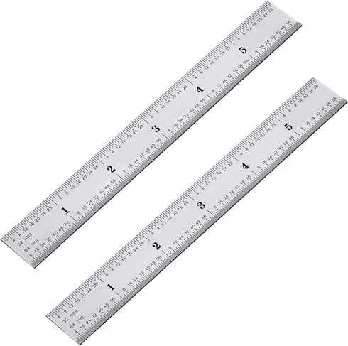 eBoot 2 Pack Stainless Steel Ruler Machinist Engineer Ruler, Rigid Metal Ruler with Inch Graduations 1/8, 1/16, 1/32, 1/64 Inch for Engineering, S...