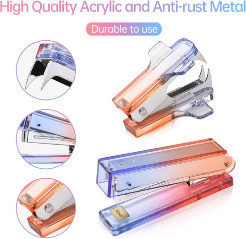 Bisofice Red Purple Acrylic Office Supplies Set Office Set 8 Piece Desk Accessories Set, Desktop Stapler, Tape Dispenser, Scissors Set, Paper Clip...