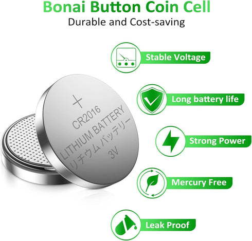 BONAI CR2016 Battery 3V Lithium Battery Coin Button Batteries 30 Count...