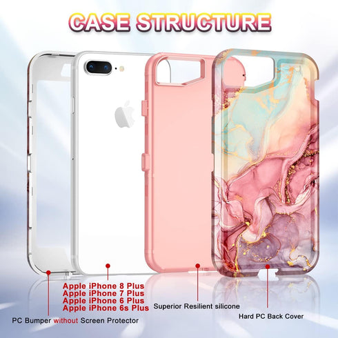 CASEFIV for iPhone 8 Plus/7 Plus/6 Plus/6s Plus Case, Marble Heavy Duty Shockproof Full Body Hard PC+Soft Silicone Drop Protective Women Girls Cas...