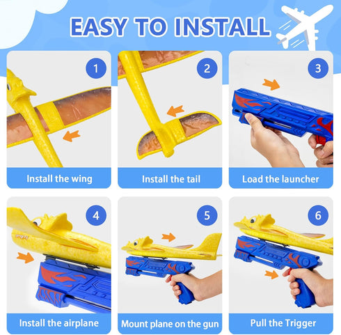 3 Pack Dino Airplane Launcher Toys, 2 Flight Modes Foam Glider Catapult Plane Toy for Boys, Outdoor Dinosaur Flying Toys Kids Birthday Gifts for B...