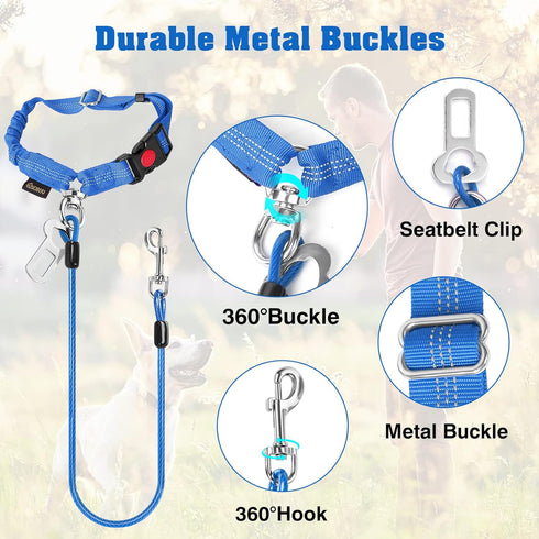 Chew Proof Dog Car Seat Belt, 2 in 1 Steel Cable Dog Car Accessories Headrest Restraint Dog Seat Belt for Medium Large Dogs Chewer Heavy Duty Dog ...