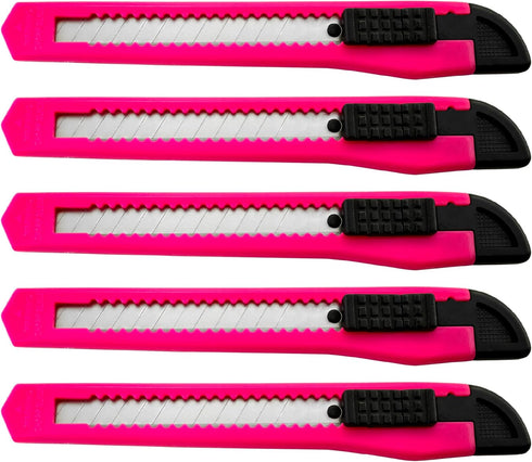 5 Bulk Small Neon Pink Utility Knife Box Cutters Snap Off Blade (9MM)...
