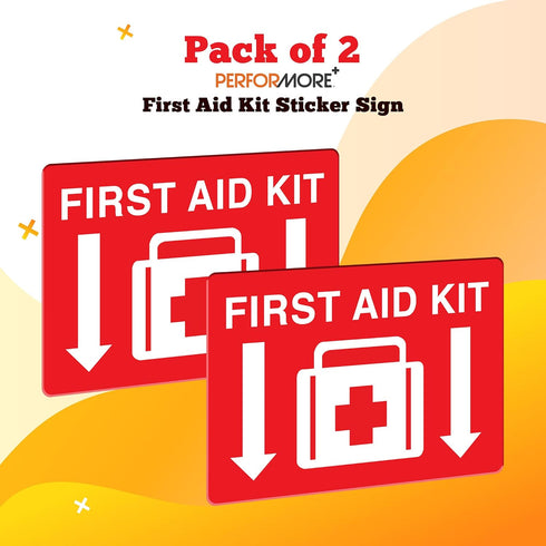 Performore First Aid Sticker, 10"x 7", 2 Pack, Durable, Self-Adhesive Vinyl Sticker, Resistance to Fade, Weather, Scratch & Water, Perfect for Sch...