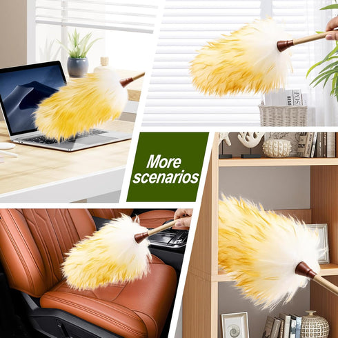 Lambs Wool Duster 20 Inch Handheld Wooden Wool Duster for Cleaning Window Blinds Computer Furniture (2PCS)...