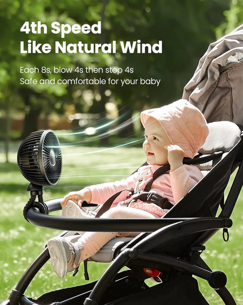 Gaiatop Baby Stroller Fan, 4000mAh Oscillating Mini Portable Fan with Light, 4 Speeds Battery Operated Small Handheld Desk Fan, 360° Rotate Flexib...