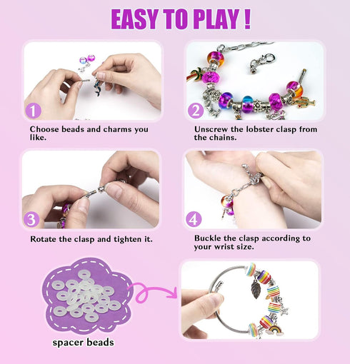 Gionlion Charm Bracelet Making Kit, Jewelry Making Kit Trendy Stuff for Kids Ages 6-12, Unicorn Toy Cute Stuff for Teen Girls Gifts Birthday Gift,...