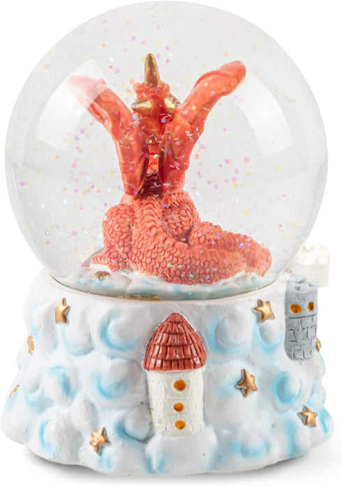 Elanze Designs Red Dragon with Unicorn Tabletop Figurine Decoration 100MM Sturdy Glitter Water Wind Up Musical Snow Globe Plays Tune Fantasie Impr...