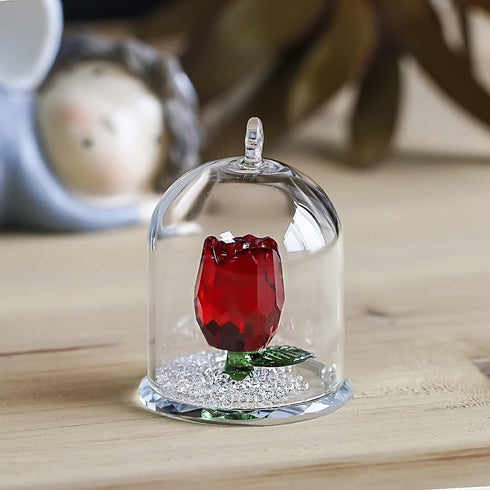 H&D HYALINE & DORA H&D Crystal Rose Flower Figurine Dreams Ornament in a Glass Dome Gifts for her (Red)...