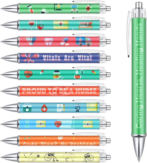 Nurse Pens Cartoon Nurse Pens, Cute Retractable Nursing Pens Funny Nurse Pens Set Greeting Nurse Appreciation Gift Pens for Nurse Week Medical Ass...