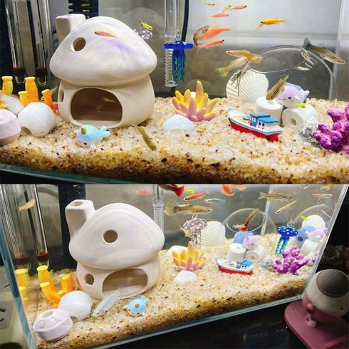 Saim Upgrade Aquarium Mushroom House Ceramic Cave Decorations for Pleco Shrimp to Rest and Breed, Hiding - White...