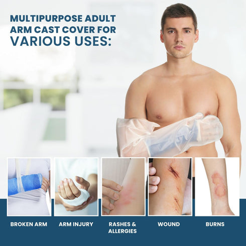 Arm Cast Protector - Waterproof, Reusable, Half Arm (A21) Covers Hand, Wrist & Forearm for Water Protection in Pool, Bath & Shower....