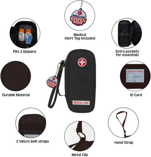 EpiPen Medical Carrying Case Insulated, Travel Medication Organizer Bag Emergency Medical Pouch, Fits 2 EpiPens, Asthma Inhaler, Anti-Histamine, A...