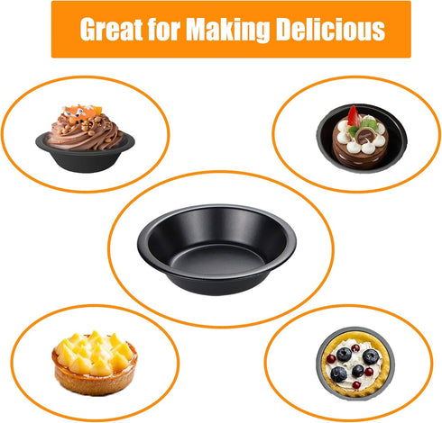5Inch Mini Pie Pans, Pie Plates for Baking, 7.8Oz Round Bakeware Set for Baking Pies, Cakes, Tarts, Desserts - Black...