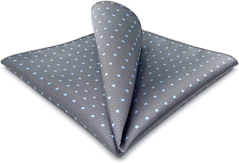 S&W SHLAX&WING Grey Blue Dots Silk Business Matching Pocket Square 12.6 inches Large...