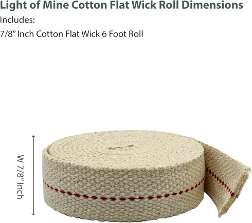 Light of Mine - 7/8" Inch 6' Foot, 100% Cotton Flat Wick for Paraffin Oil, Kerosene Based Lanterns, and Oil Lamps with Genuine Red Stitch (7/8" - ...