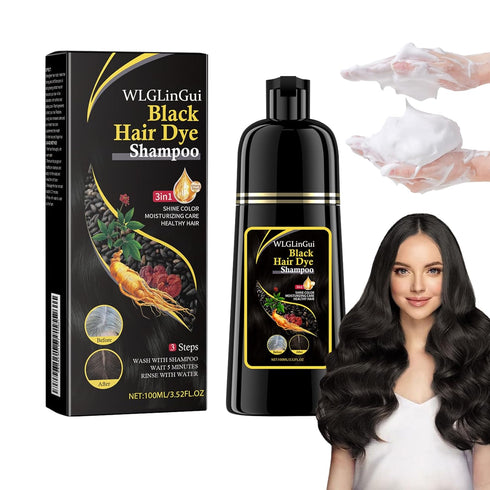 Black Hair Dye Shampoo for Gray Hair?500ML 3 in 1 Hair Dye Shampoo for Women & Men,Easy to Use & Long Lasting Hair Color Shampoo...
