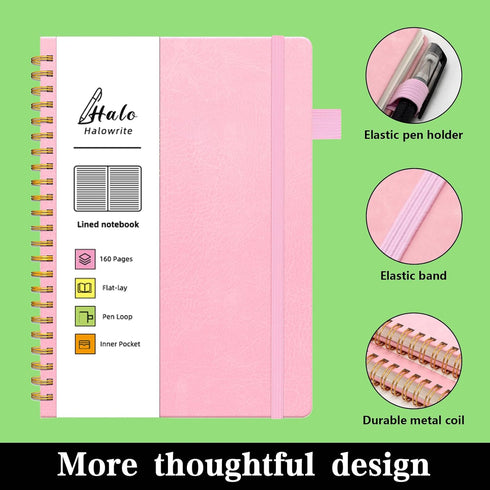Spiral Notebook, Spiral Lined Journal Notebook for Women, 6"x8.5", Hardcover Journal with Pen Loop, Pocket, 160 Pages,100 GSM Thick Paper, Pink...