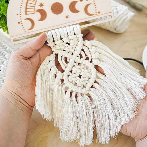 4Pcs Wood Macrame Frames 2 Styles Wood Moon Phase Pattern Macrame Frame Set Macrame Wall Hanging Projects Macrame Supplies for DIY Crafts Making M...