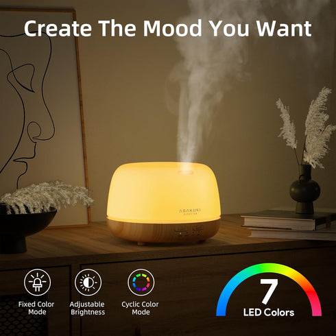 ASAKUKI Essential Oil Diffuser, Ultrasonic Aromatherapy Oil Humidifier with 7 Colors Lights 2 Mist Mode for Home...