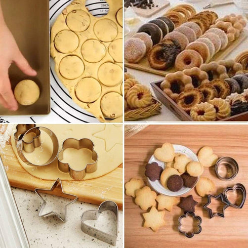 24-Piece Stainless Steel Mini Geometric Shaped Cookie Biscuit Cutter Set Square Heart Triangle Round Flower Star Baking Metal Molds to Cut Out Pas...