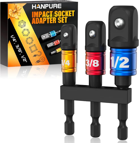 Impact Grade Socket Adapter Set - 3 PCS Extension Bit Set Socket Wrench Driver Adapter Kit with Holder 1/4" 3/8" 1/2" Drive for Power Drill Stocki...