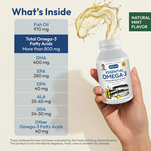 ANDREW LESSMAN Essential Omega-3 Mint - 60 Softgels - Ultra-Pure, High Potency Omega-3 Oils. High DHA, No Stomach Upset, No Contaminants, No Mercu...