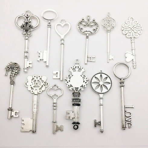 iloveDIYbeads 12pcs Antique Silver Huge Skeleton Key Craft Supplies Charms Pendants for Crafting, Jewelry Findings Making Accessory For DIY Neckla...