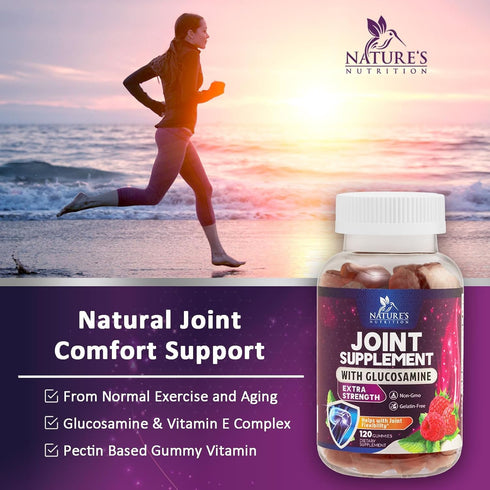 Nature's Joint Support Gummies Glucosamine Plus Vitamin E - Joint Support Supplement for Occasional Discomfort for Back, Knees & Hands - Joint Hea...