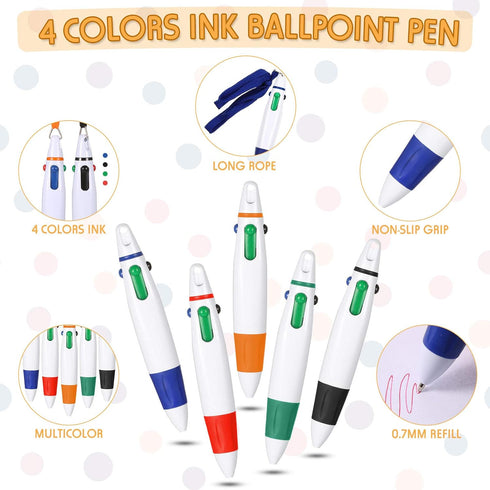 Retractable Pen with Lanyard Neck Pens Pen in a Rope Shuttle Pen 4 Color Ink Ballpoint Pen with Chain for Nurses Students, Office School Home Supp...