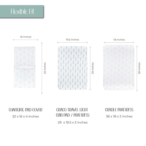Changing Pad Cover - Cradle Sheets Fits Baby Mattress Sheet 36" X 18 - Unisex Grey Sage Diamond - 2 Pack Set...