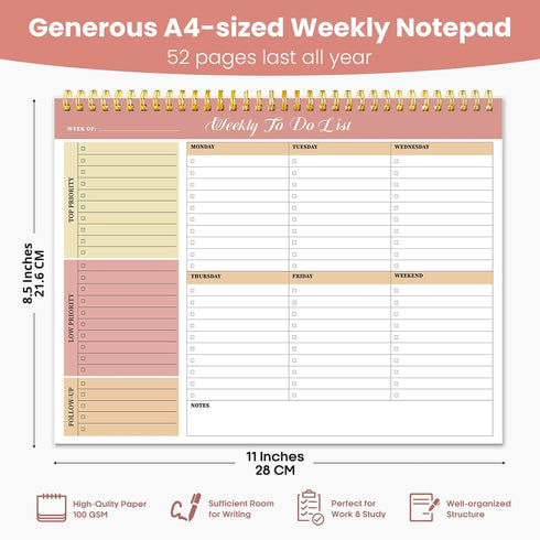 Weekly To Do List Notepad with 52 Undated Sheets?8.5"×11"?- Undated Weekly Planner Notepad for Office Desk Accessories and Supplies - Sunshine Pet...
