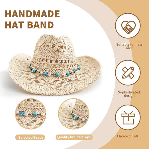 Hat Band for Womens Cowboy Hat, Hand Made Replaceable Hat Belt for Men Panama Hat Fedora...