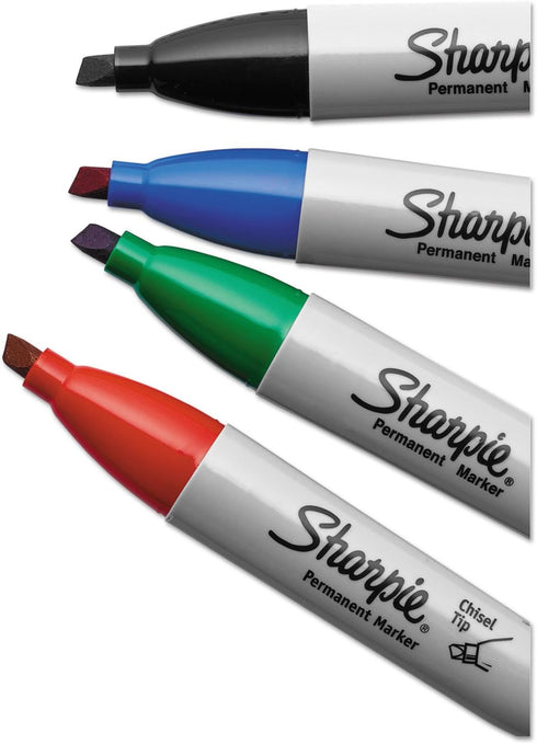 Sharpie 38264PP Permanent Markers, 5.3mm Chisel Tip, Black, 4/Pack...